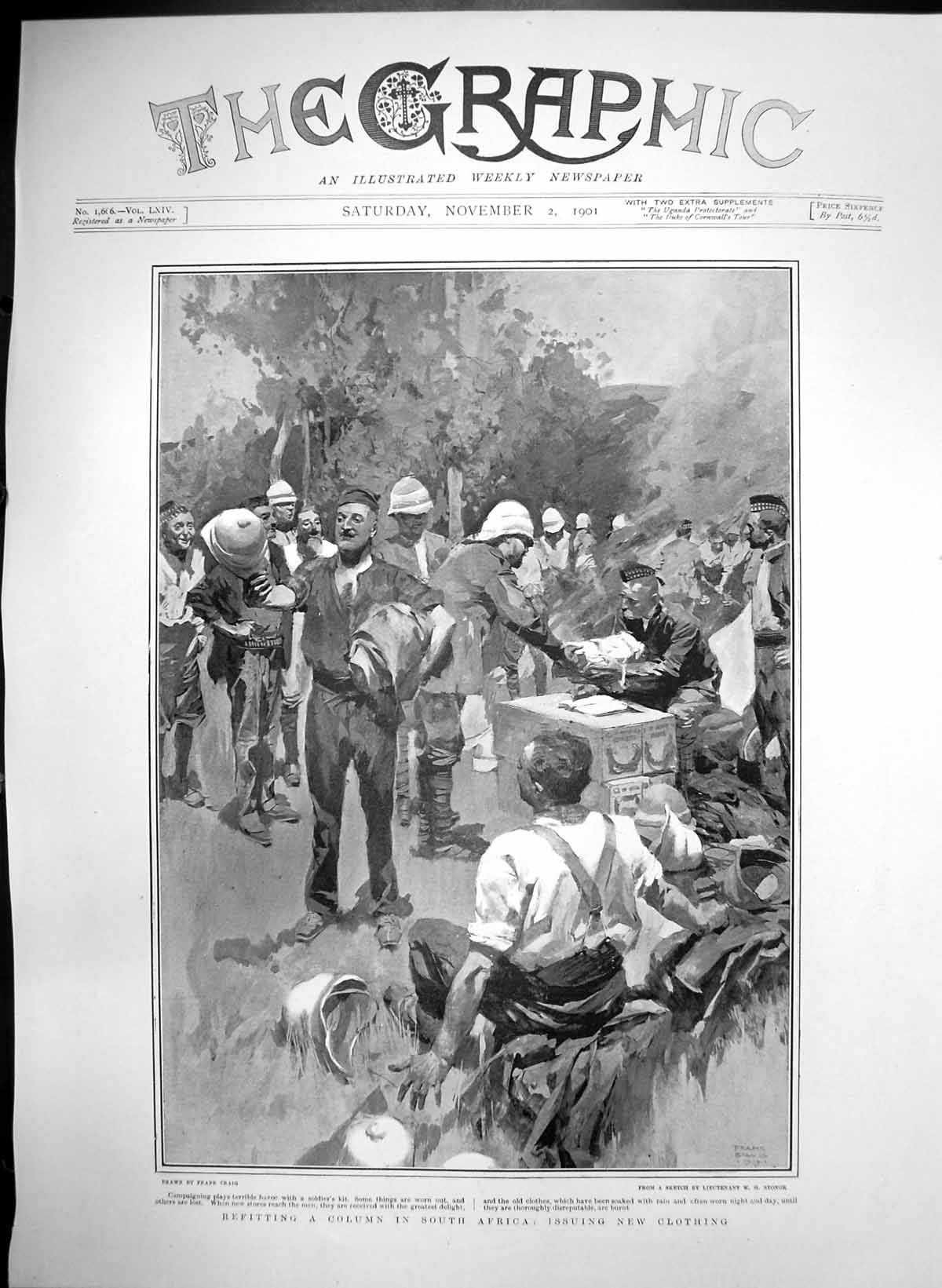 Old Antique Print Refitting Column South Africa Issuing New Clothing 1901 20th