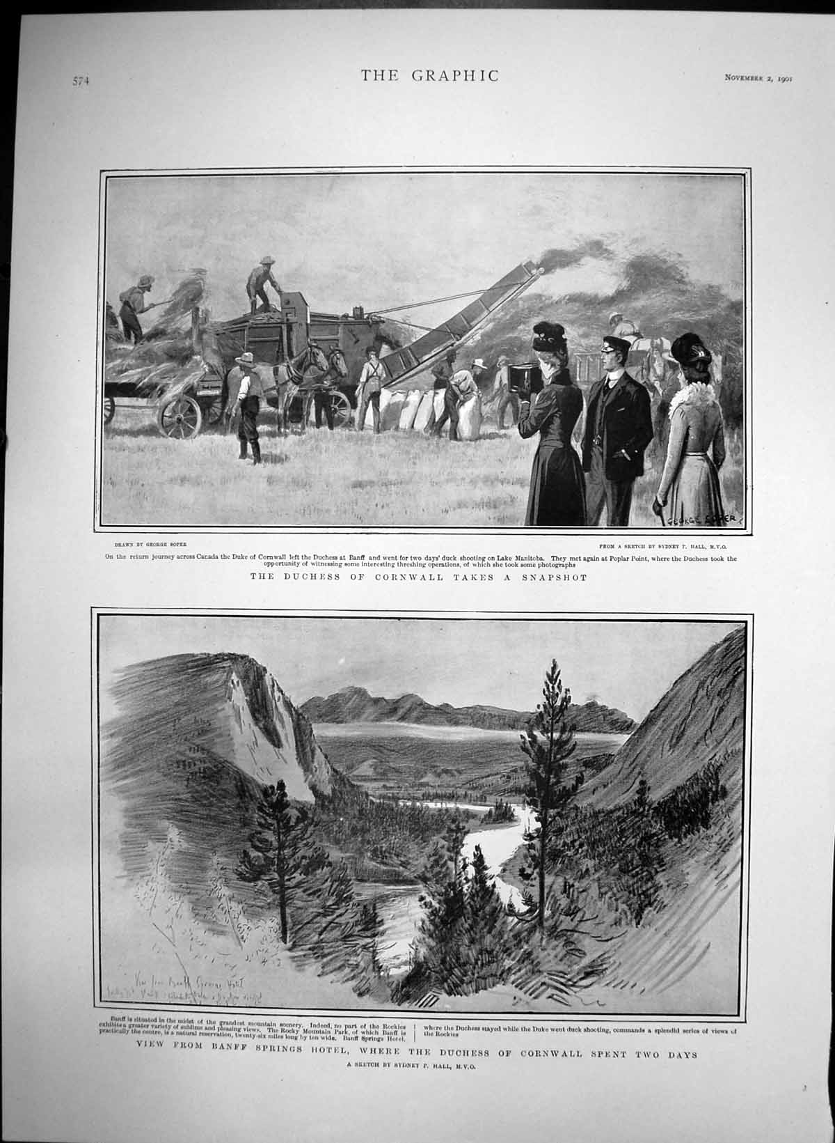 Antique Old Print Duchess Cprnwall Taking Snapshot Banff Springs Hotel 1901