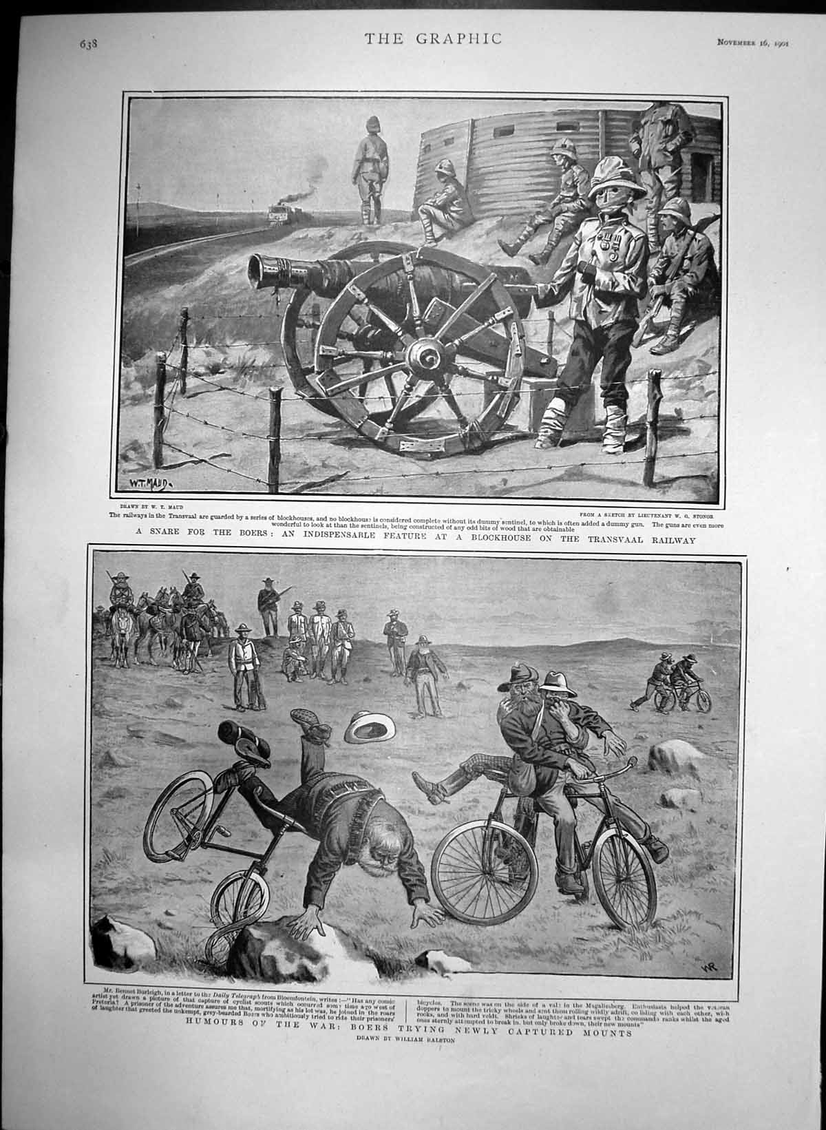 Old Antique Print Blockhouse Transvaal Railway Boers Captured Mounts 1901 20th