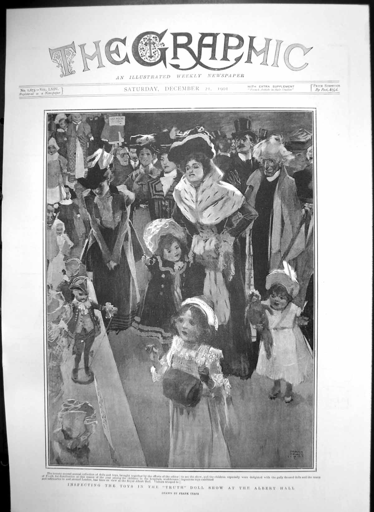 Antique Old Print Inspecting Toys Truth Doll Show Albert Hall Hospitals 1901