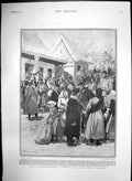Old Antique Print Hiring Polish Peasants Scene Russo German Frontier 1901 20th
