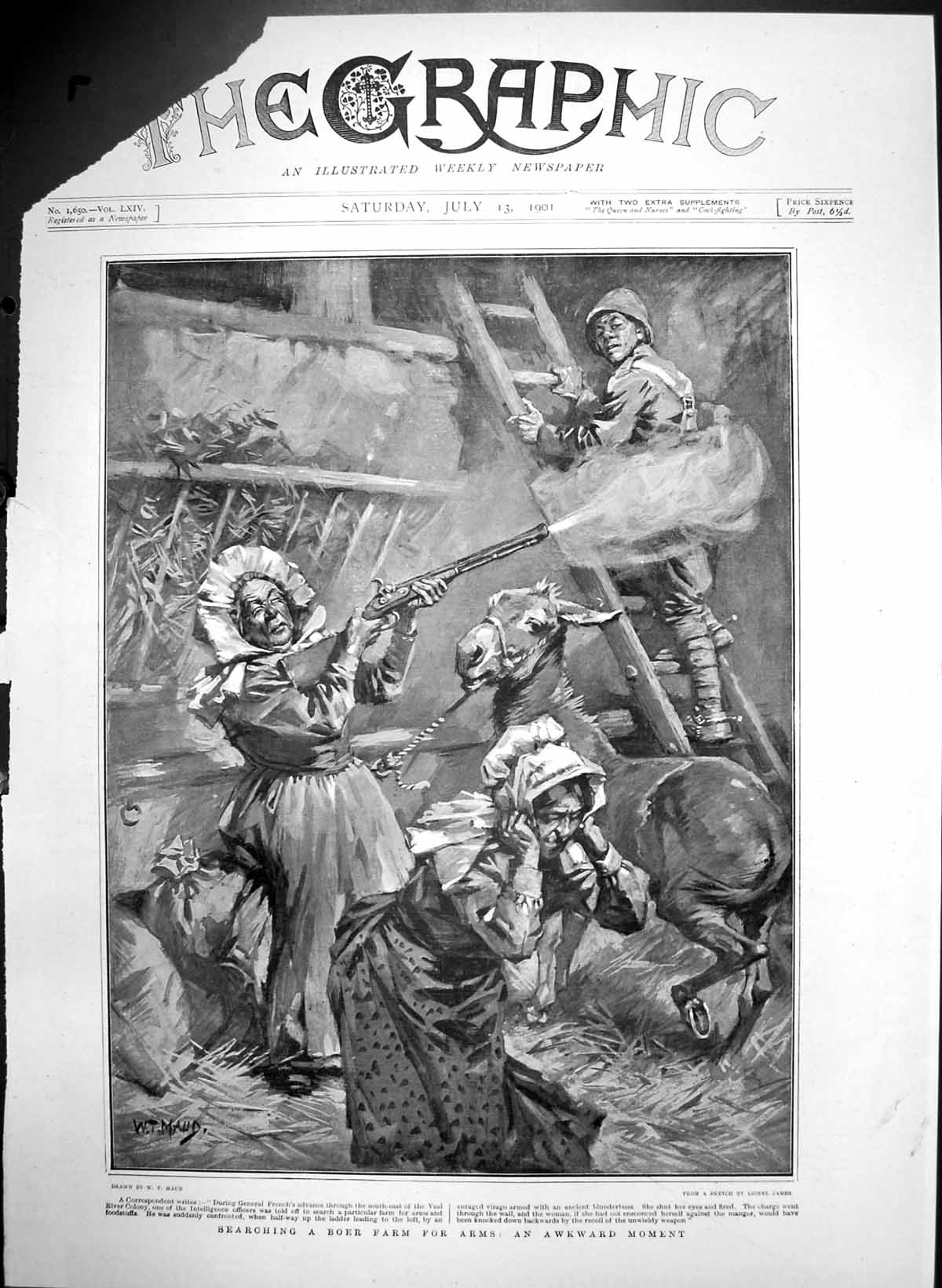Original Old Antique Print Searching Boer Farm For Arms Awkward Moment 1901