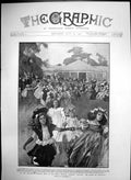 Antique Old Print Childrens Charity Fete Royal Botanic Gardens Dancing 1901