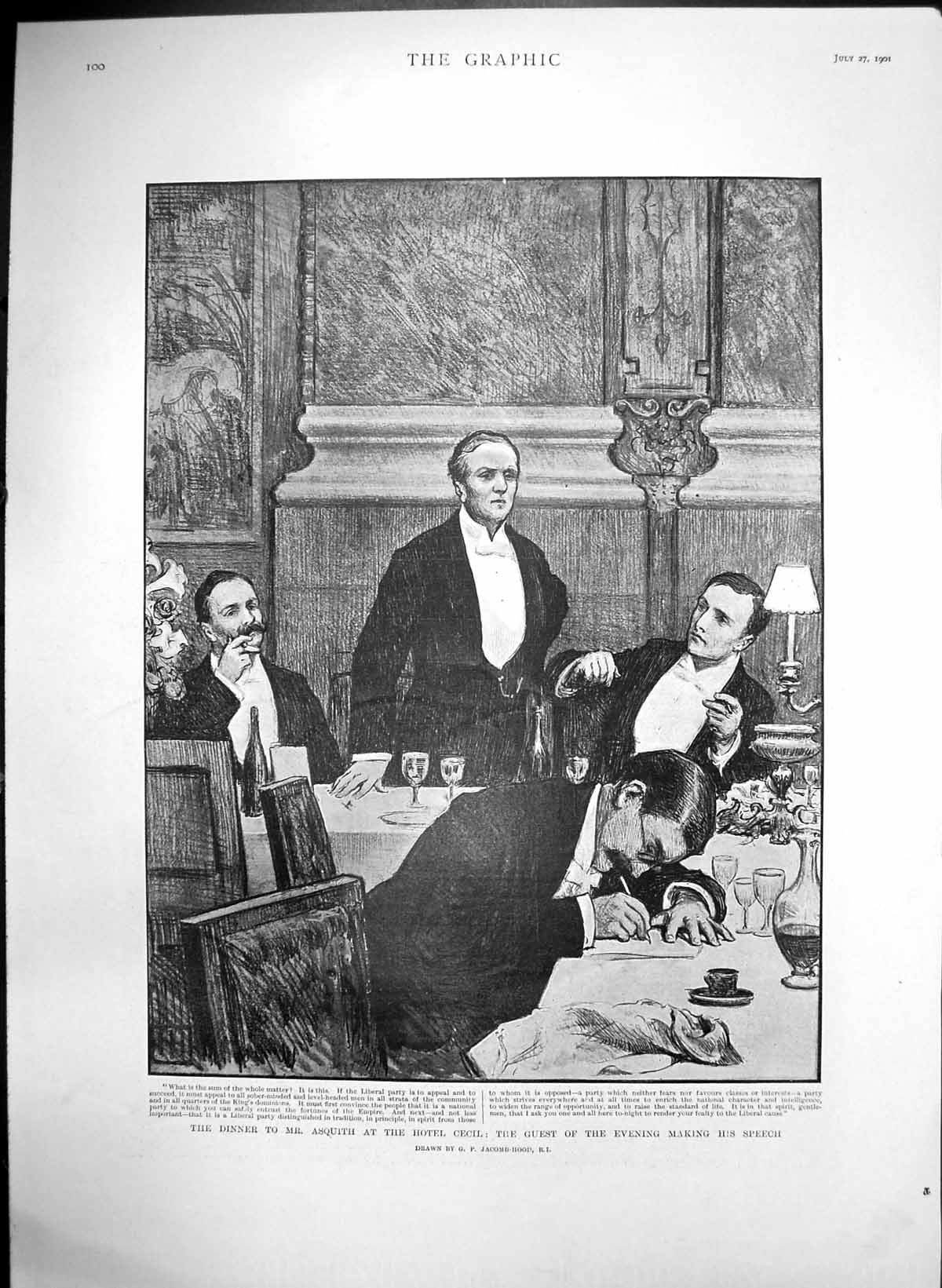 Old Print Dinner Mr Asquith Hotel Cecil Guest Evening Making Speech 1901 20th
