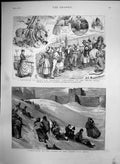 Antique Old Print Pantomine Hms Crocodile Indian Ocean Tobogganing Dover 1888