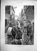 Old Antique Print Studies Life Ireland Lane Cork Children Barefeet 1888 19th
