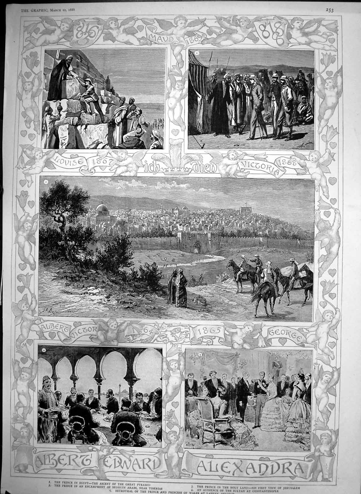 Antique Old Print Betrothal Prince Princess Wales Laeken Prince Egypt 1888 19th