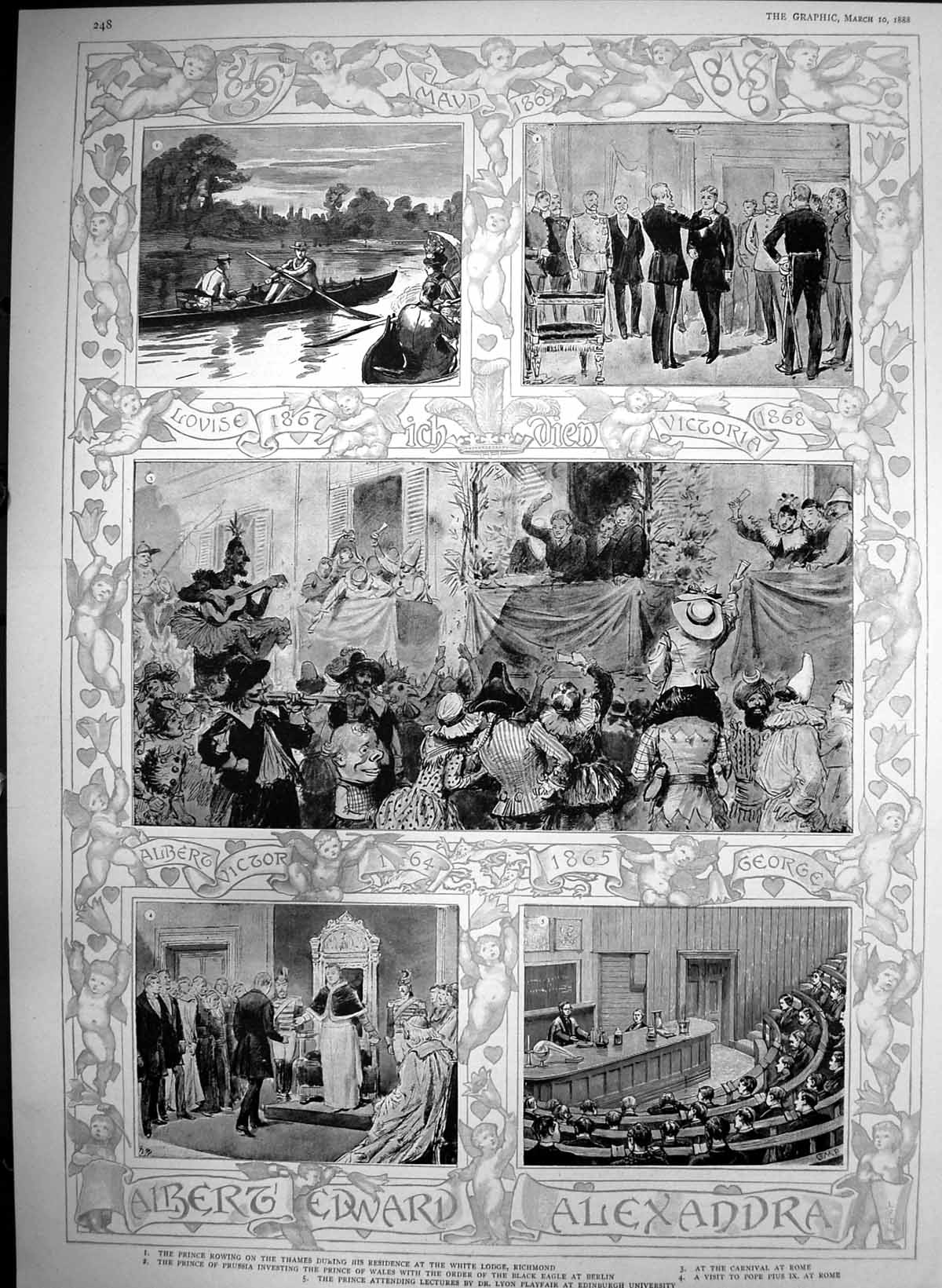Antique Print Prince Rowing Thames Carnival Rome Edinburgh University 1888 19th