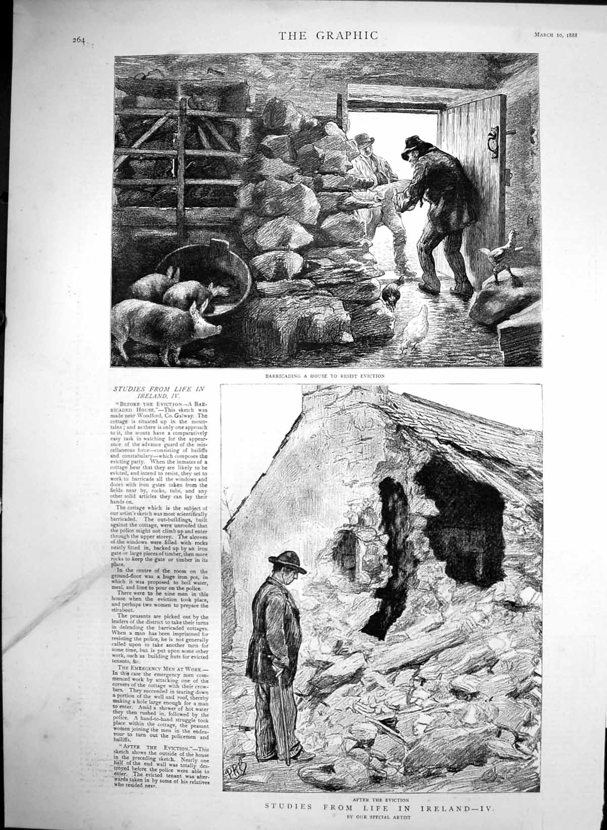 Antique Print Ireland Barricading House Resist Eviction After Eviction 1888