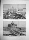Antique Old Print Popes Sacerdotal Jubilee Rome Piazzo St Peters Bridge 1888