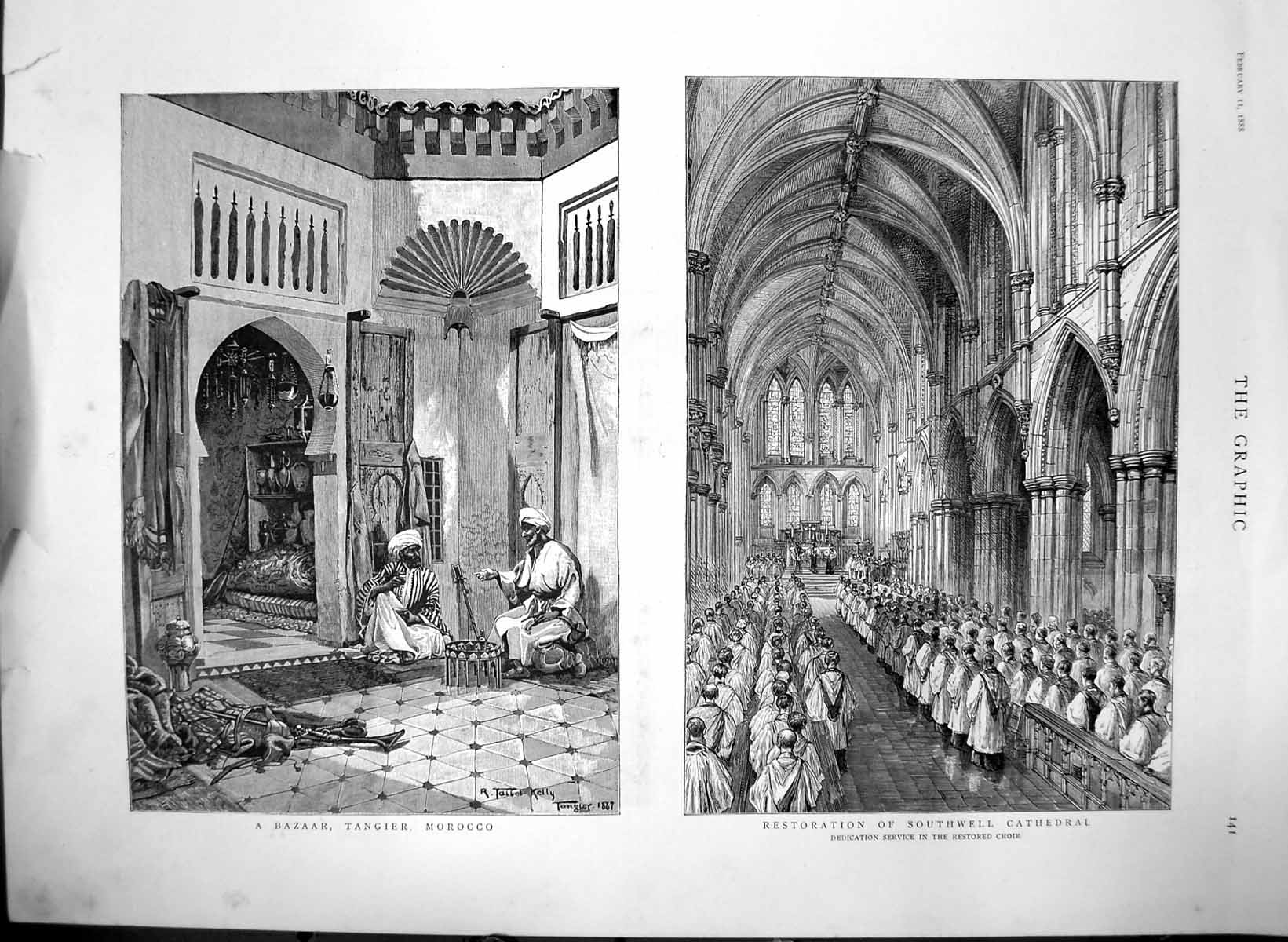 Antique Old Print Bazaar Morocco Dedication Service Southwell Cathedral 1888