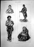 Antique Print Life Ireland Member League Band Whisky Farmer Co Galway 1888 19th