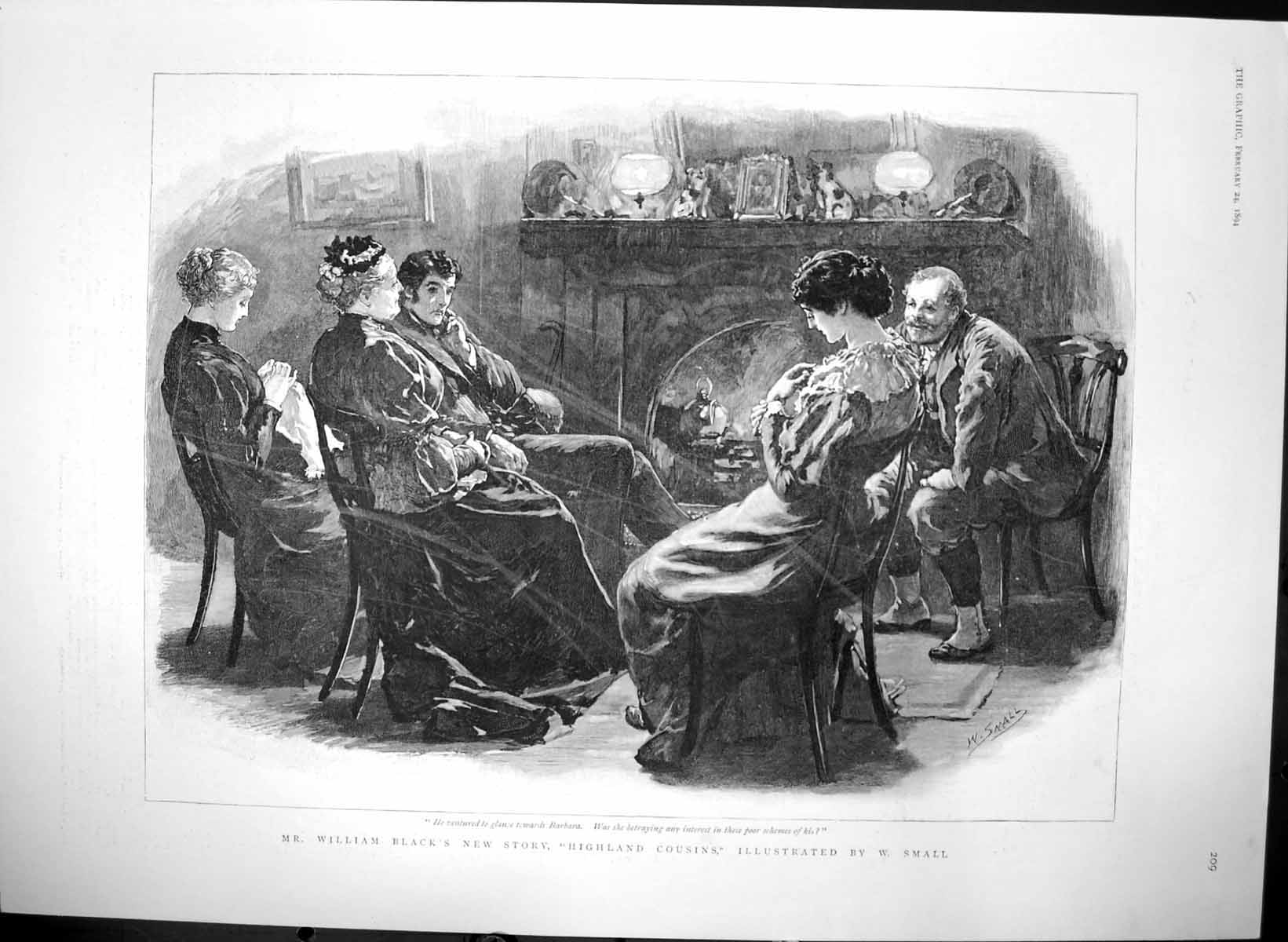 Old Antique Print William Blacks New Story Highland Cousins W Small 1894 19th