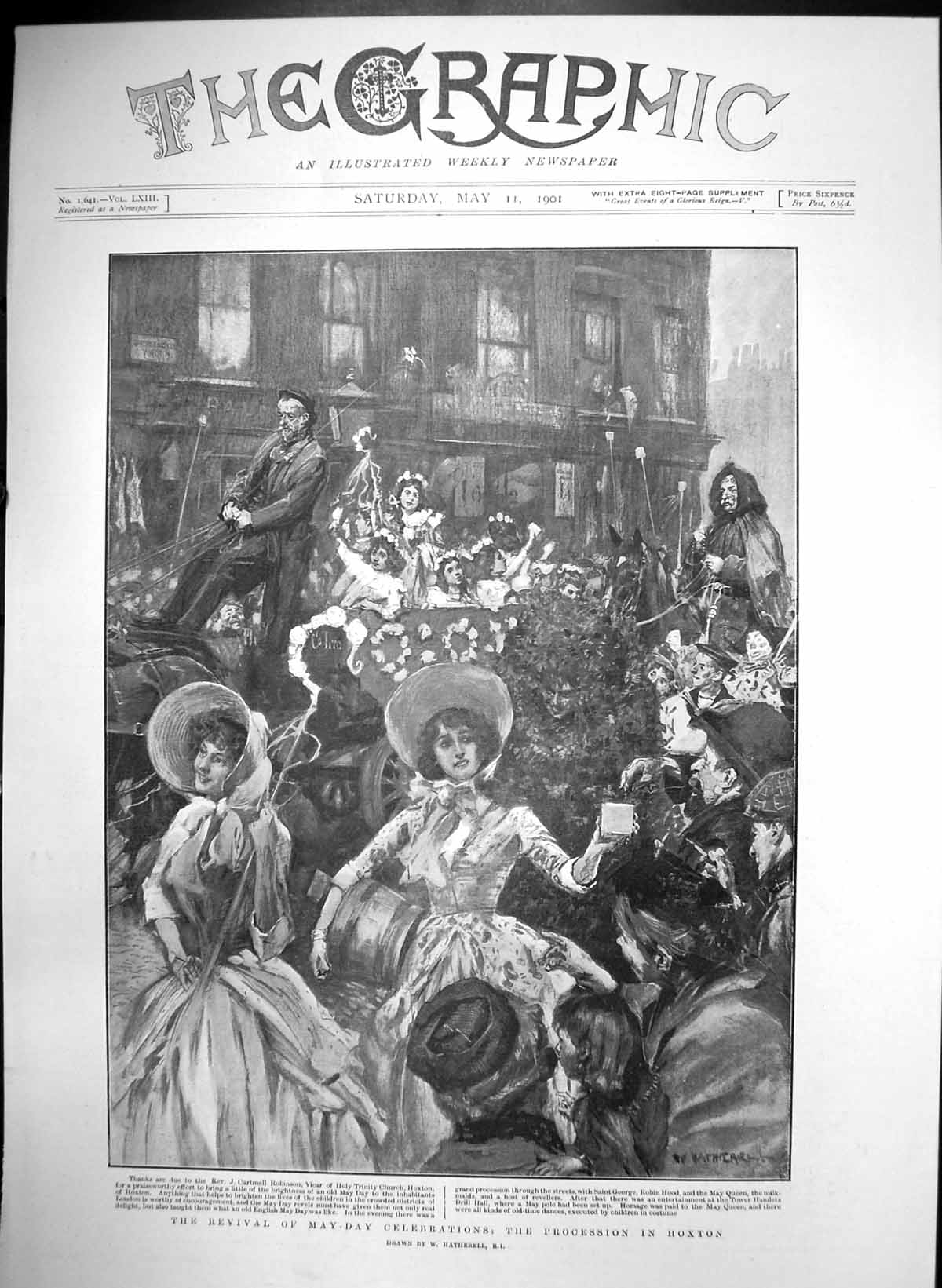 Original Old Antique Print Revival May Day Celebrations Procession Hoxton 1901