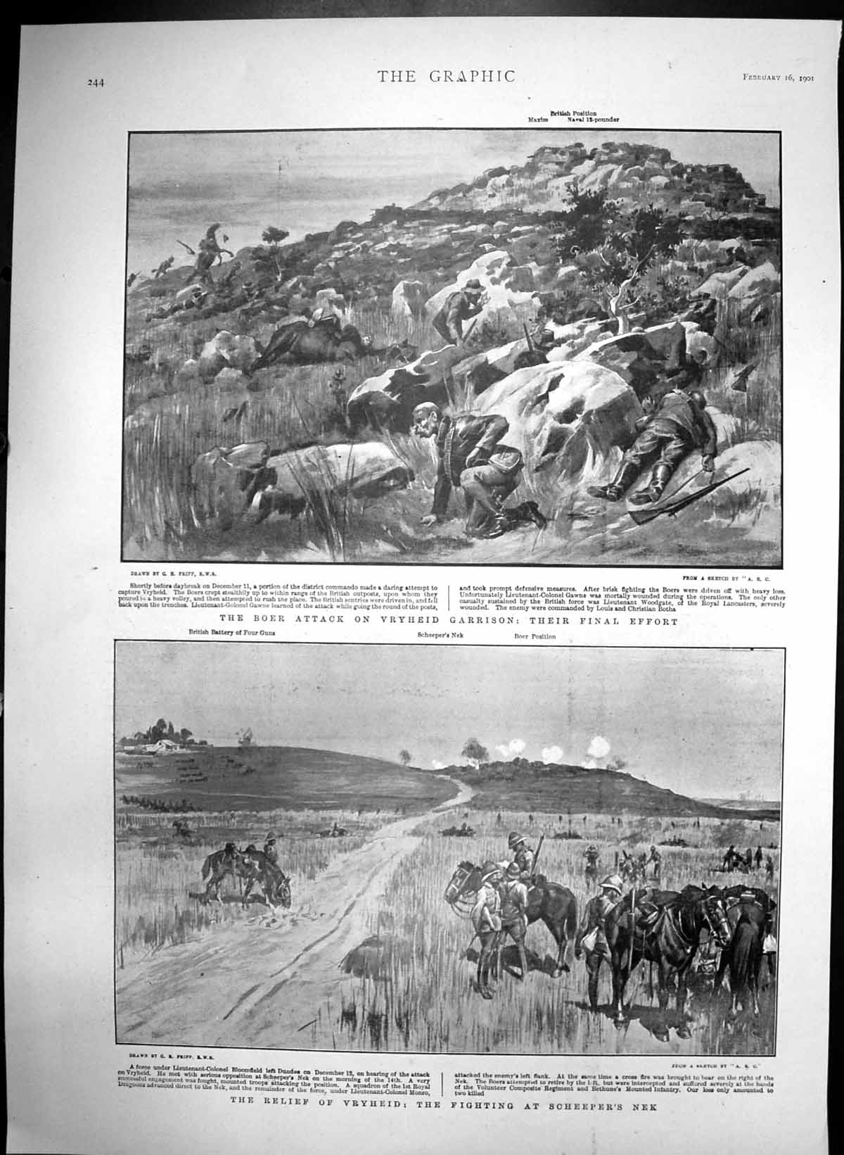Antique Old Print Boer Attack Vryheid Garrison Fighting Scheepers Nek 1901 20th