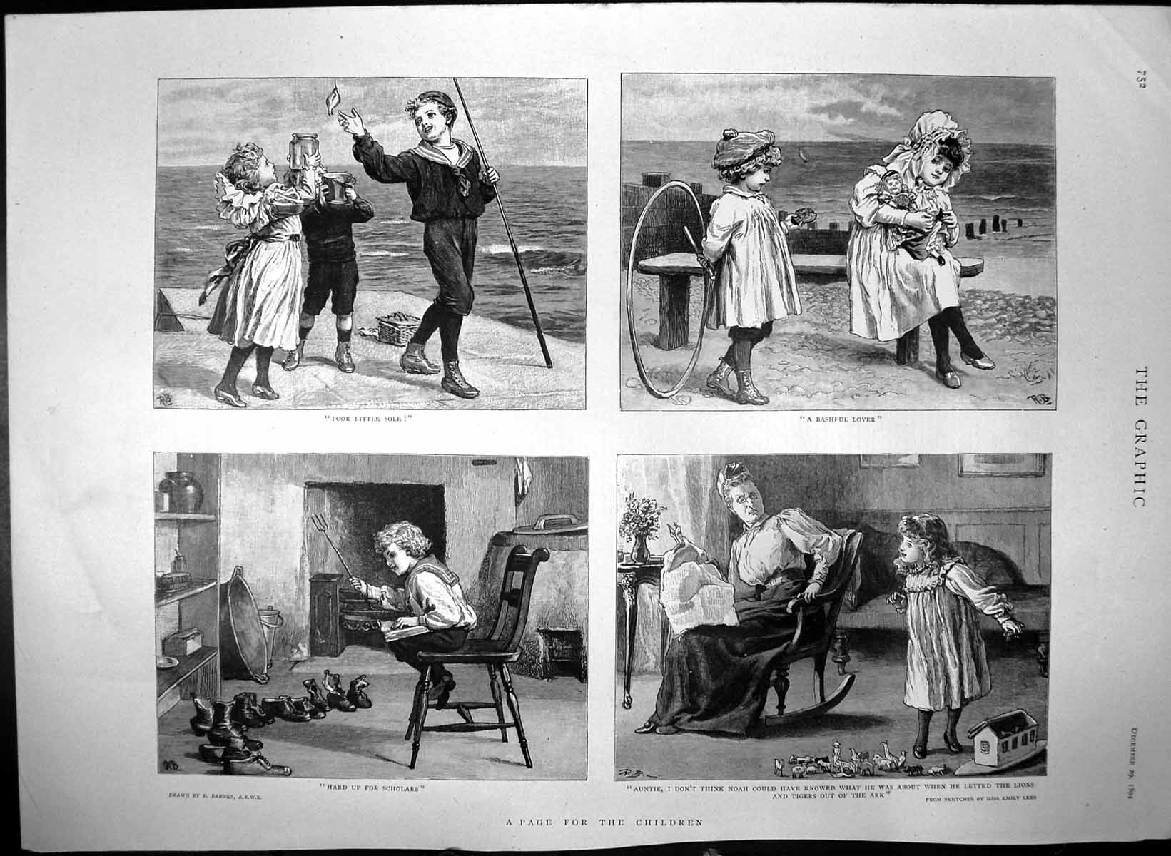 Antique Print Page For Children Hard Up Scholars Bashful Lover Fishing 1894