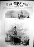 Antique Print New First Class Battleship Barfleur Leaving Chatham Dock 1894
