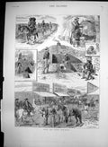 Antique Old Print With Texas Cowboys Mexican Shearers Prairie Kitchen 1887 19th