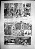 Antique Old Print Prince Wales Portsmouth Sailors Home Plas Mawr N Wales 1887