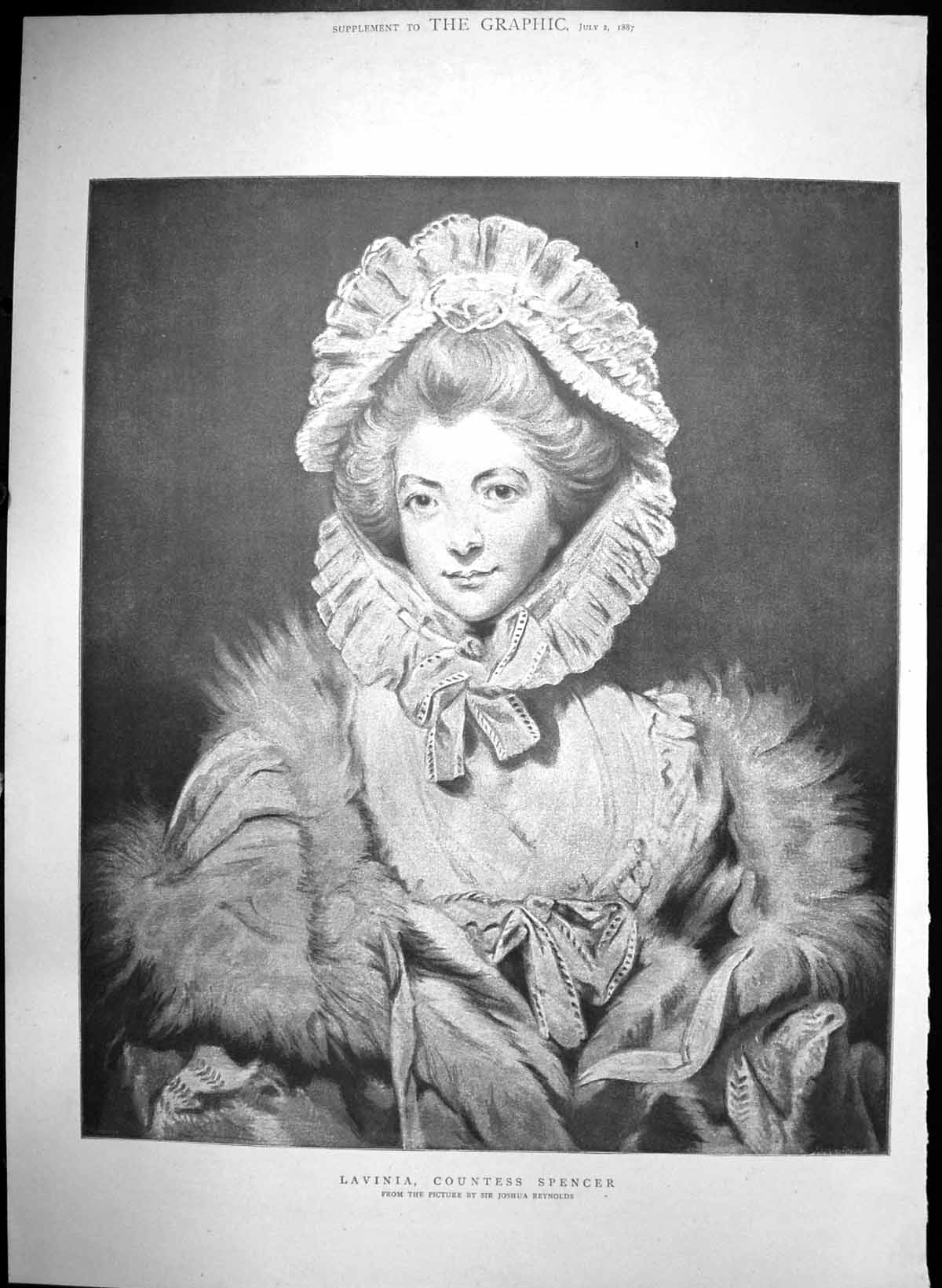 Antique Old Print Lavinia Countess Spencer Sir Joshua Reyns Ruffles Hat 1887