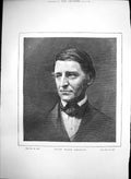 Original Old Antique Print Ralph Waldo Emerson Born 1803 Died Napoleonic Era