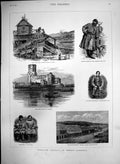 Original Old Antique Print Through Siberia Castle Prison Wiborg GMine Kara 1882