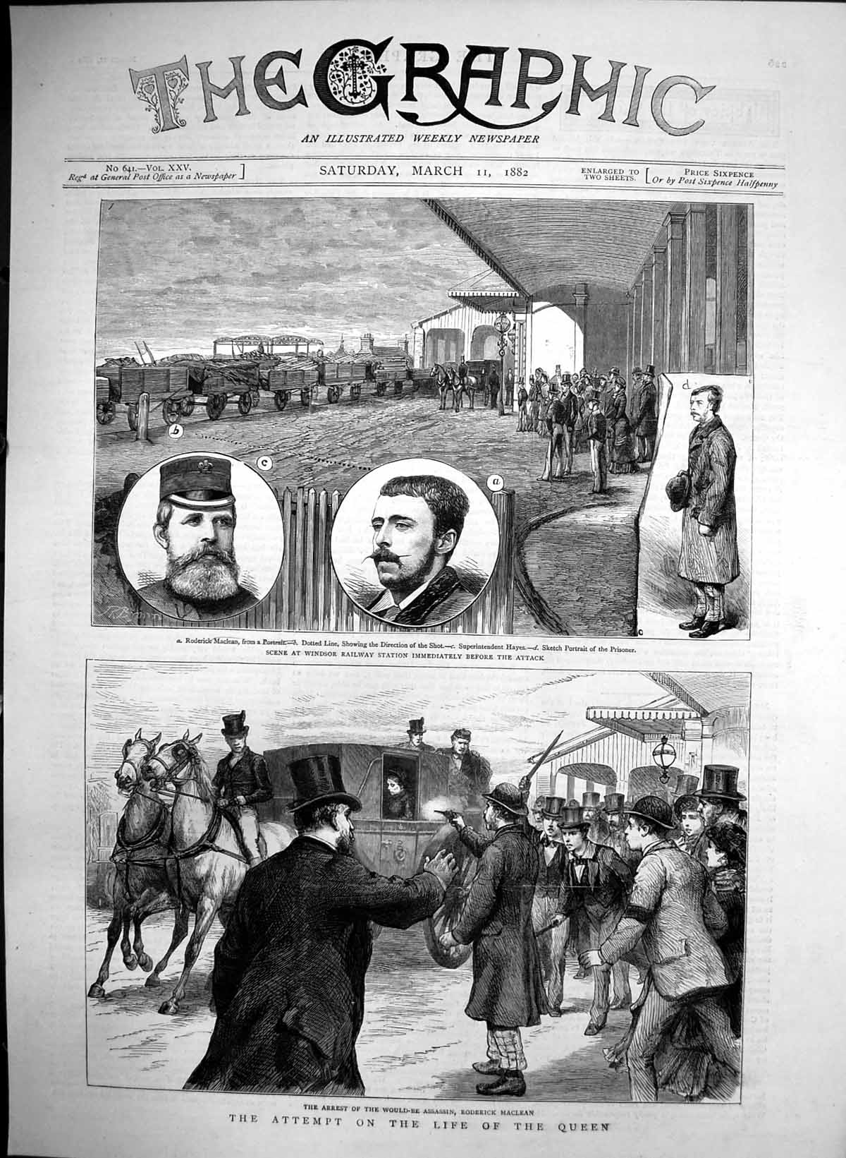 Old Antique Print Attempt Life Queen Arrest Roderick Maclean Windsor 1882 19th