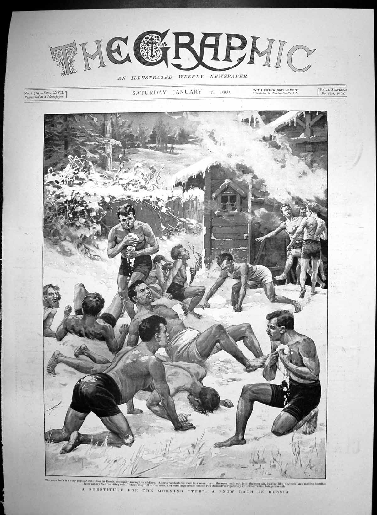 Antique Old Print Substitute Morning Tub Snow Bath Russia Popular Siers 1903