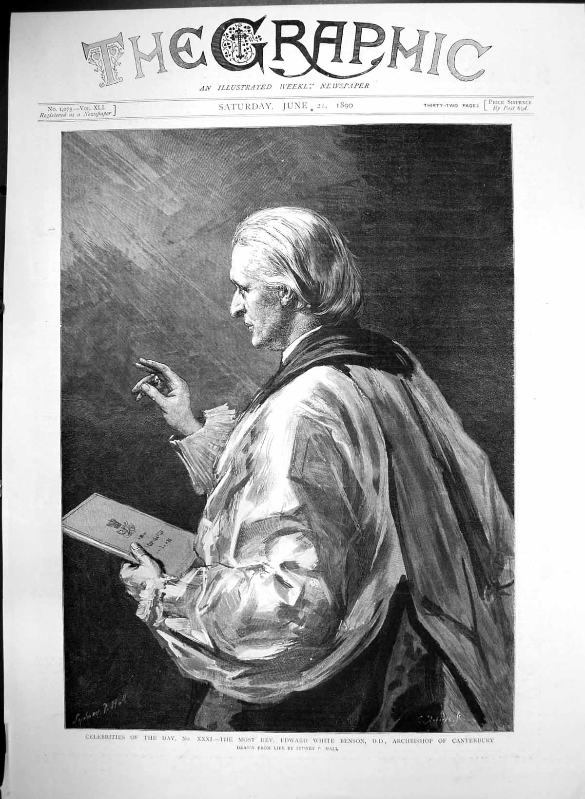 Antique Old Print Most Rev Edward White Benson D D Archbishop Canterbury 1890