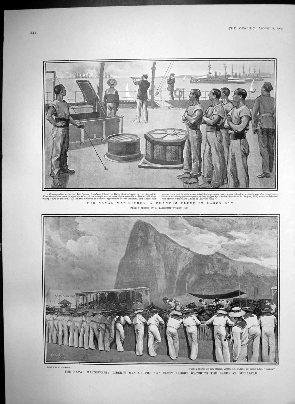 Antique Print Naval Manoeuvres Phantom Fleet Lagos Bay Fleet Gibraltar 1903