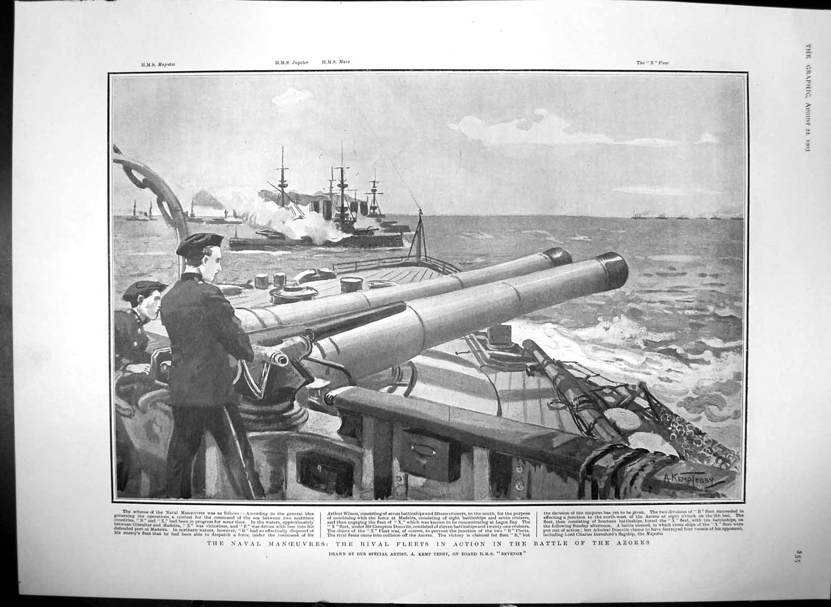 Old Antique Print Naval Manoeuvres Rival Fleets Action Battle Azores 1903 20th
