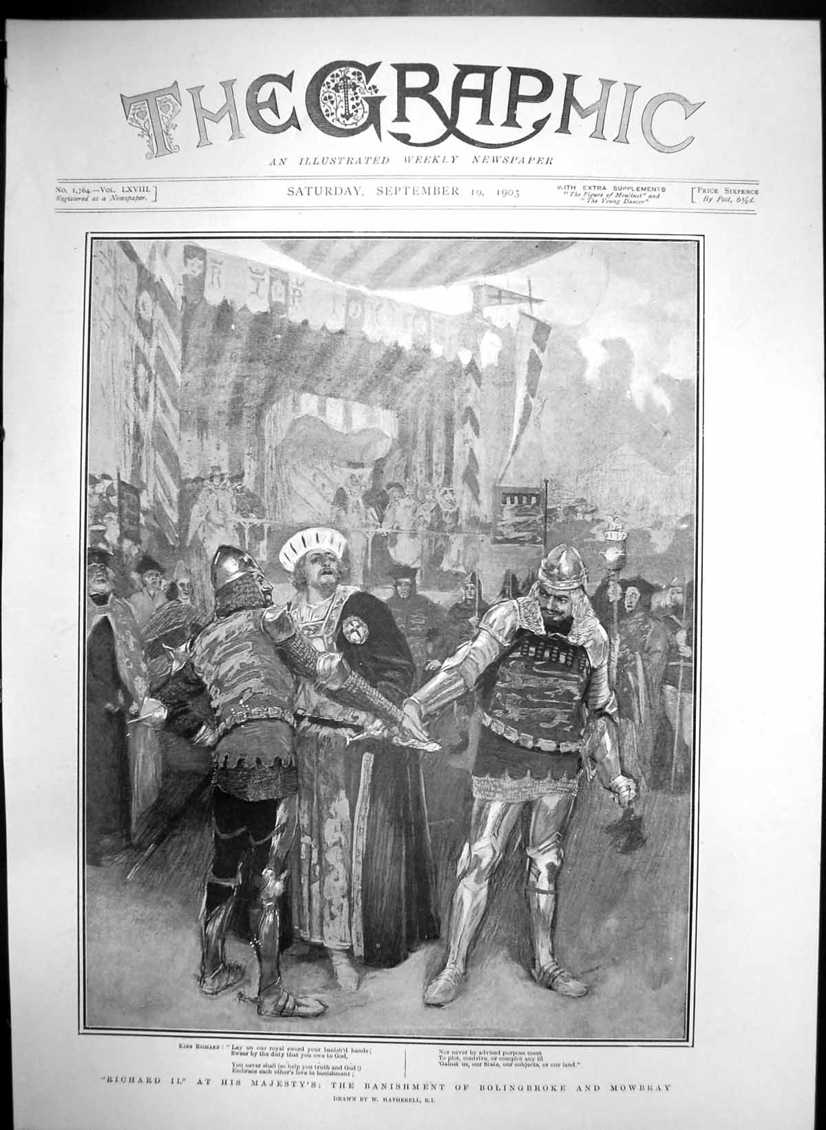 Antique Old Print Richard 11 His Majestys Banishment Bolingbroke Mowbray 1903