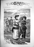 Old Print Dover & CalaisLadies Strolling Seaside FollowedGents 1882