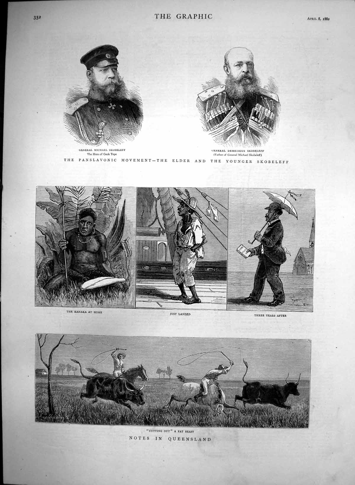 Old Antique Print Queensland Kanaka Panslavonic Movement Skobeleff 1882 19th