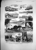 Antique Old Print Sketches Cannes Quay St Raphael Vallombrosa Gardens 1882 19th