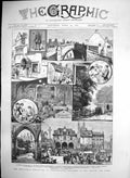 Old Print Industrial Exhibition Peterborough Market Place Cathedral 1882 19th