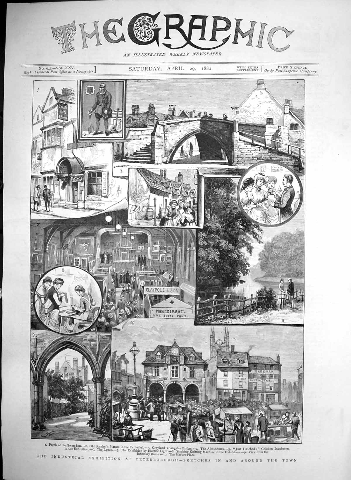 Old Print Industrial Exhibition Peterborough Market Place Cathedral 1882 19th