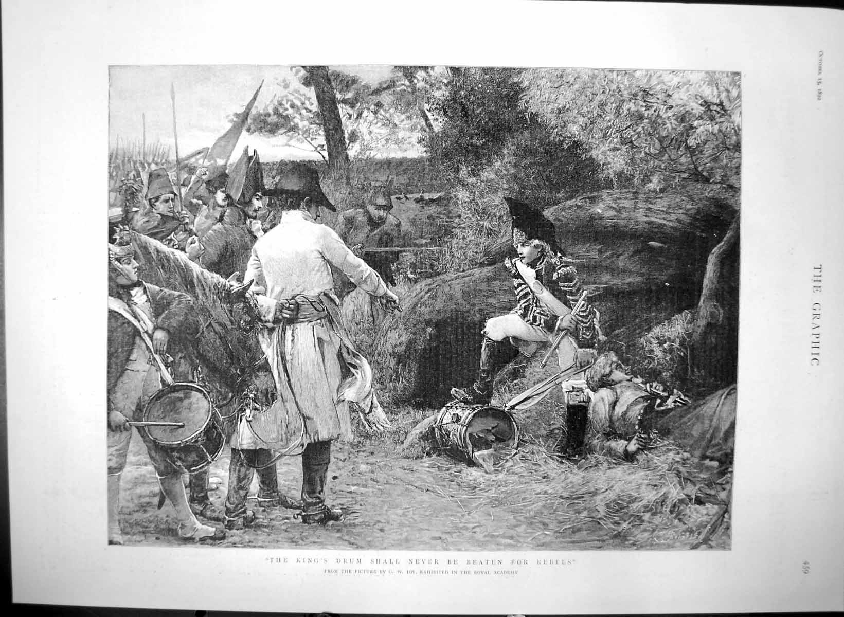 Original Old Antique Print Kings Drum Shall Never Be Beaten Rebels Gw Joy 1892