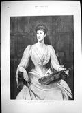 Original Old Antique Print Portrait Lady Skelmersdale Sitting Hing Violin 1892