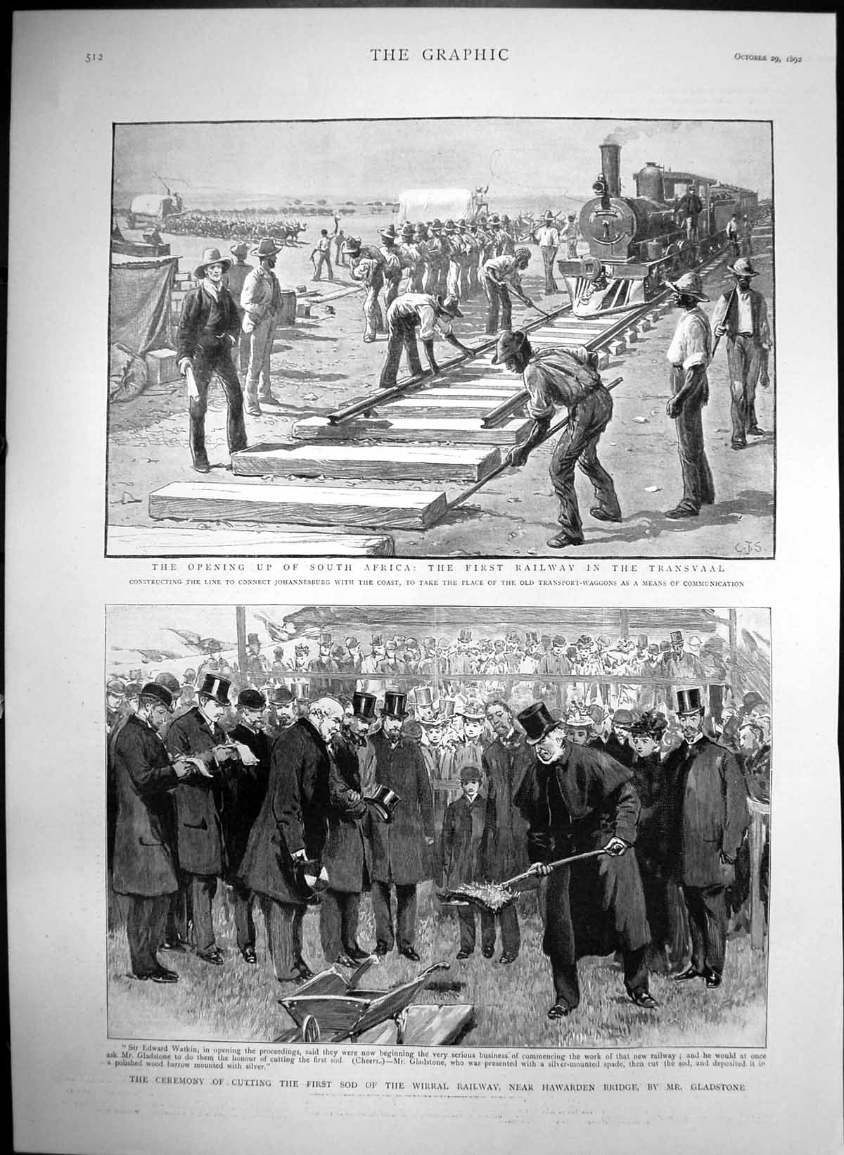 Antique Print First Railway Transvaal Sod Wirral Railway Mr Gladstone 1892 19th