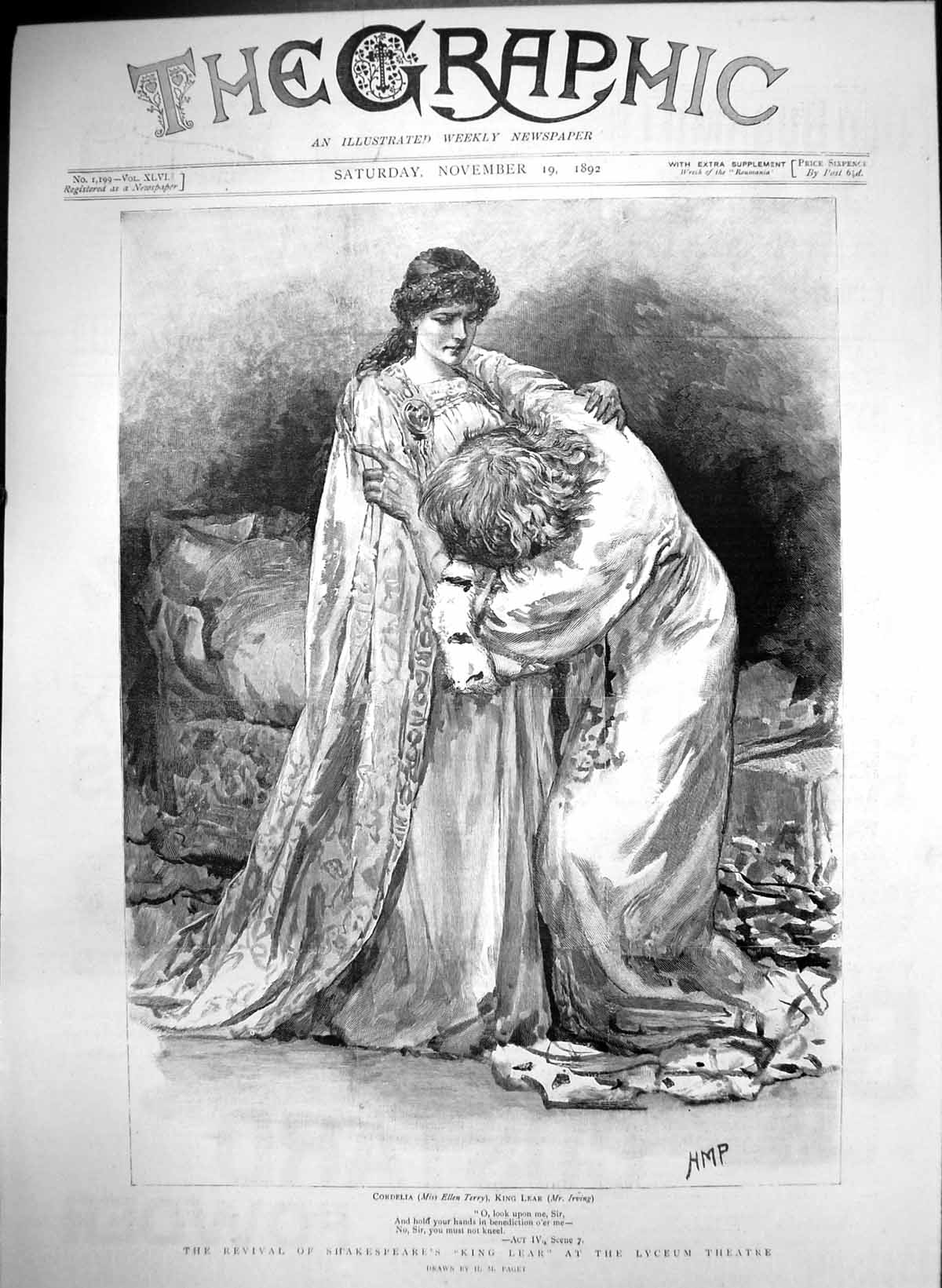 Antique Print Revival Shakespeares King Lear Lyceum Cordelia King Lear 1892