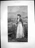 Original Old Antique Print Black Eyed Susan Gh Boughton Girl Wall Seaside 1892
