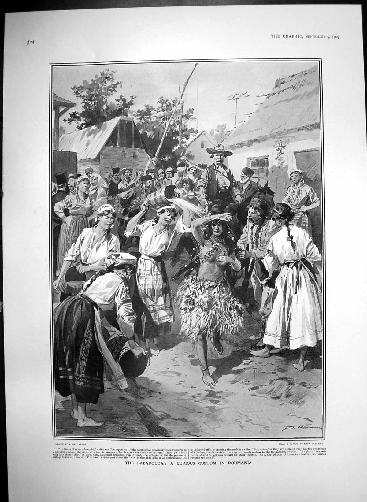 Antique Old Print Babarouda Curious Custom Roumania Gipsy Girls Water 1905 20th