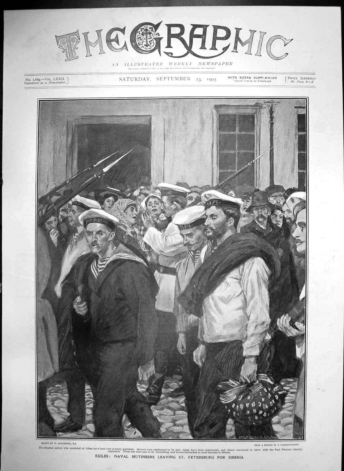 Antique Print Exiles Naval Mutineers Leaving St Petersburg For Siberia 1905