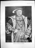 Old Portrait King Henry Viii By Holbein Painting Windsor Castle 1905 20th