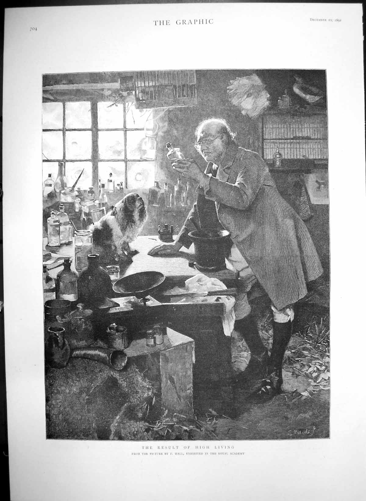Old Antique Print Result High Living F Hall Dog Pharmacist Bottles 1892 19th