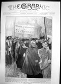Antique Old Print Bitter Cry Unemployed Womens Escort Deputation Balfour 1905