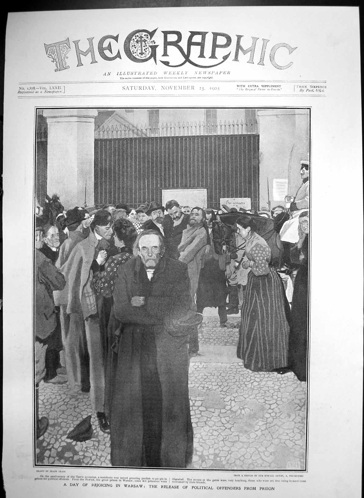 Antique Print Day Rejoicing Warsaw Release Political Offenders Prison 1905 20th