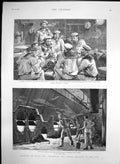 Antique Old Print Sketches On Board Hms Blenheim Stoke Hole Pipe Bogie 1892
