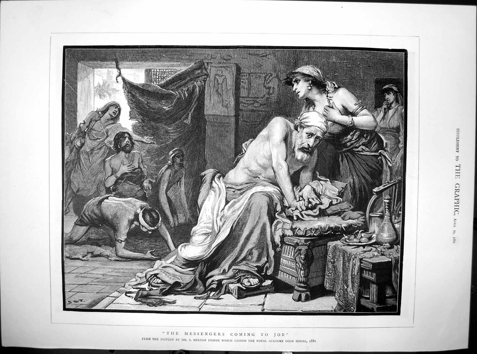 Old Antique Print Messengers Coming To Job S Melton Fisher Ra GMedal 1882 19th